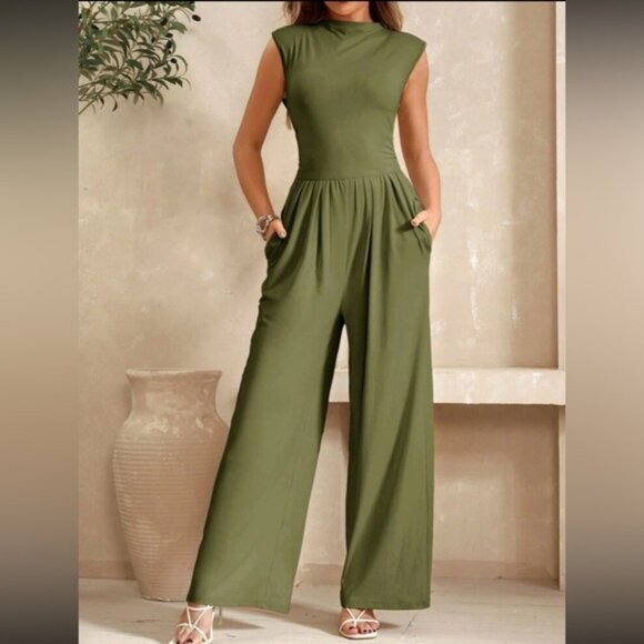 Luxe navy blue stand collar comfy jumpsuit - Picture 1 of 16
